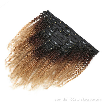 Factory Directly Wholesale Afro Kinky Curly Clip In Human Hair Brazilian Afro Clip ins 7pcs 8pcs Per Set